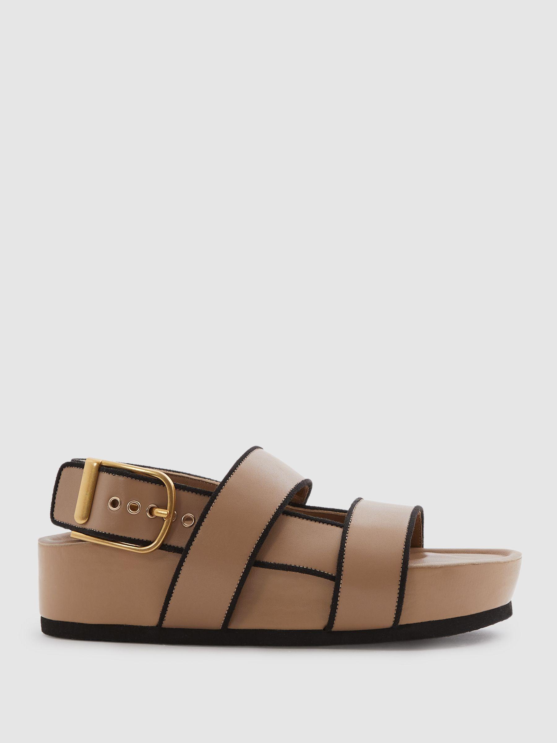 Strappy Chunky Leather Sandals in Tan Product Image