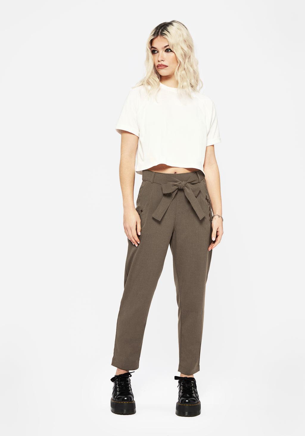 Hester Embroidered Tapered Trousers - Brown Product Image