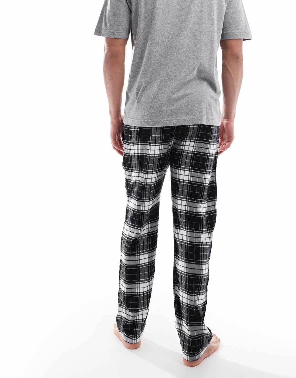 Hollister sleepwear short sleeve top & baggy pants set in gray/black check Product Image
