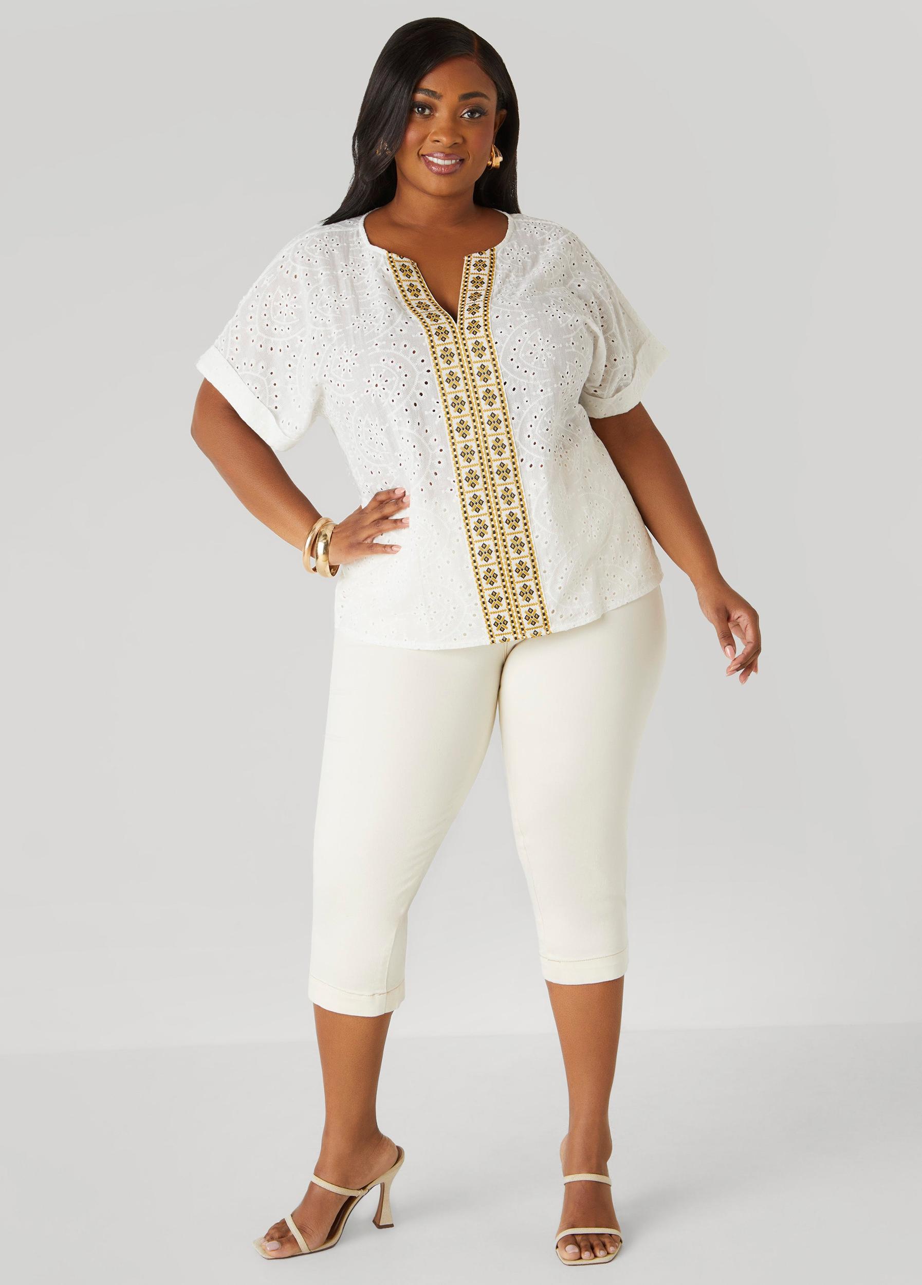 Plus Size Embroidered Eyelet Top Ashley Stewart Product Image