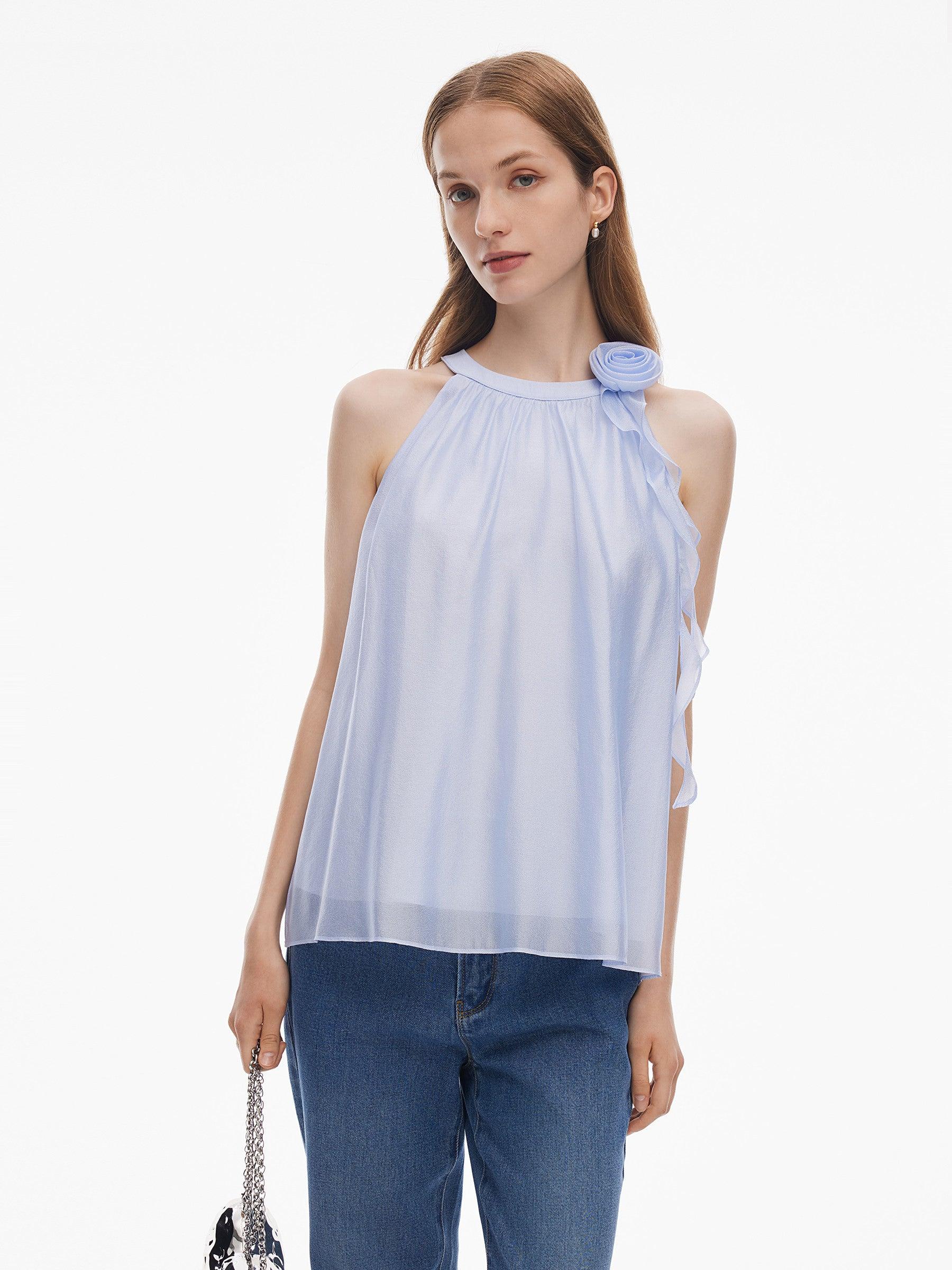 Halter Neck Women Top With Detachable Flower Product Image