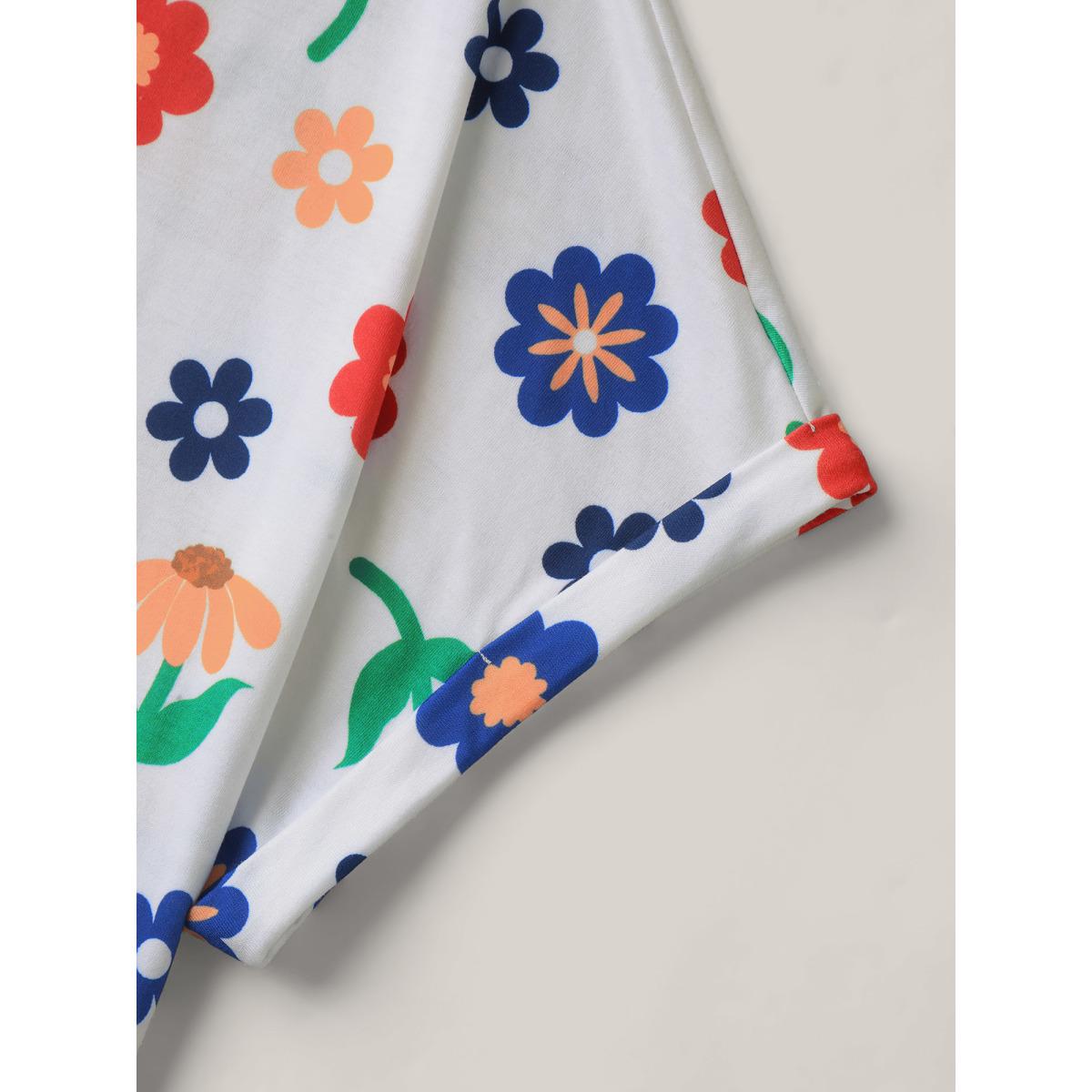 Plus Size Multi-Color Floral Print Babydoll Top Multicolor Women Gathered Natural Flowers Round Neck Everyday-Casual T-shirts BloomChic 18-20/2X Product Image