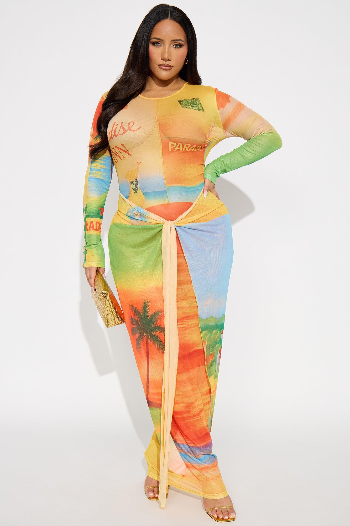 Cabana Crush Sheer Mesh Maxi Dress - Yellow/combo Female Product Image