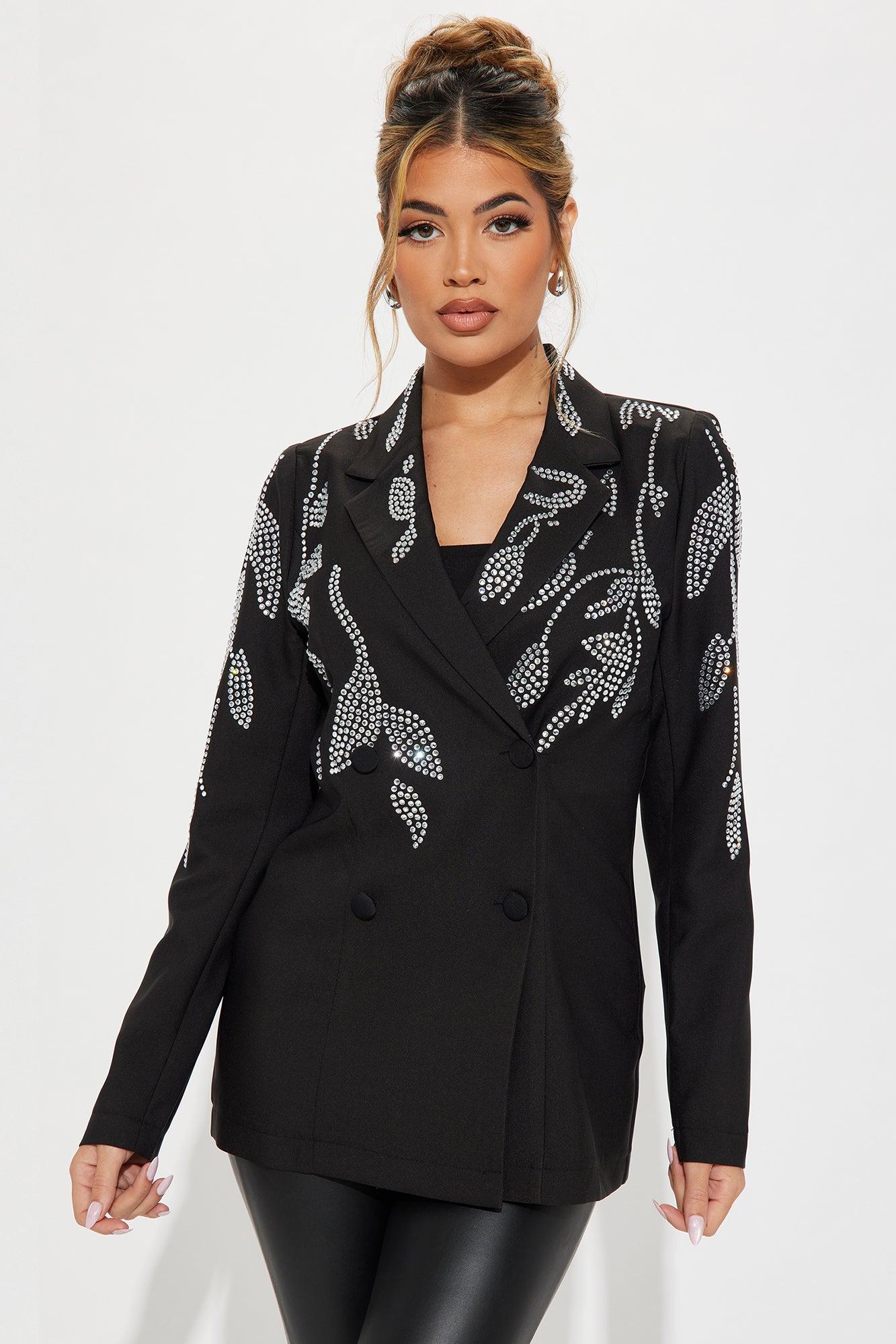 Stand Out Rhinestone Blazer - Black Product Image