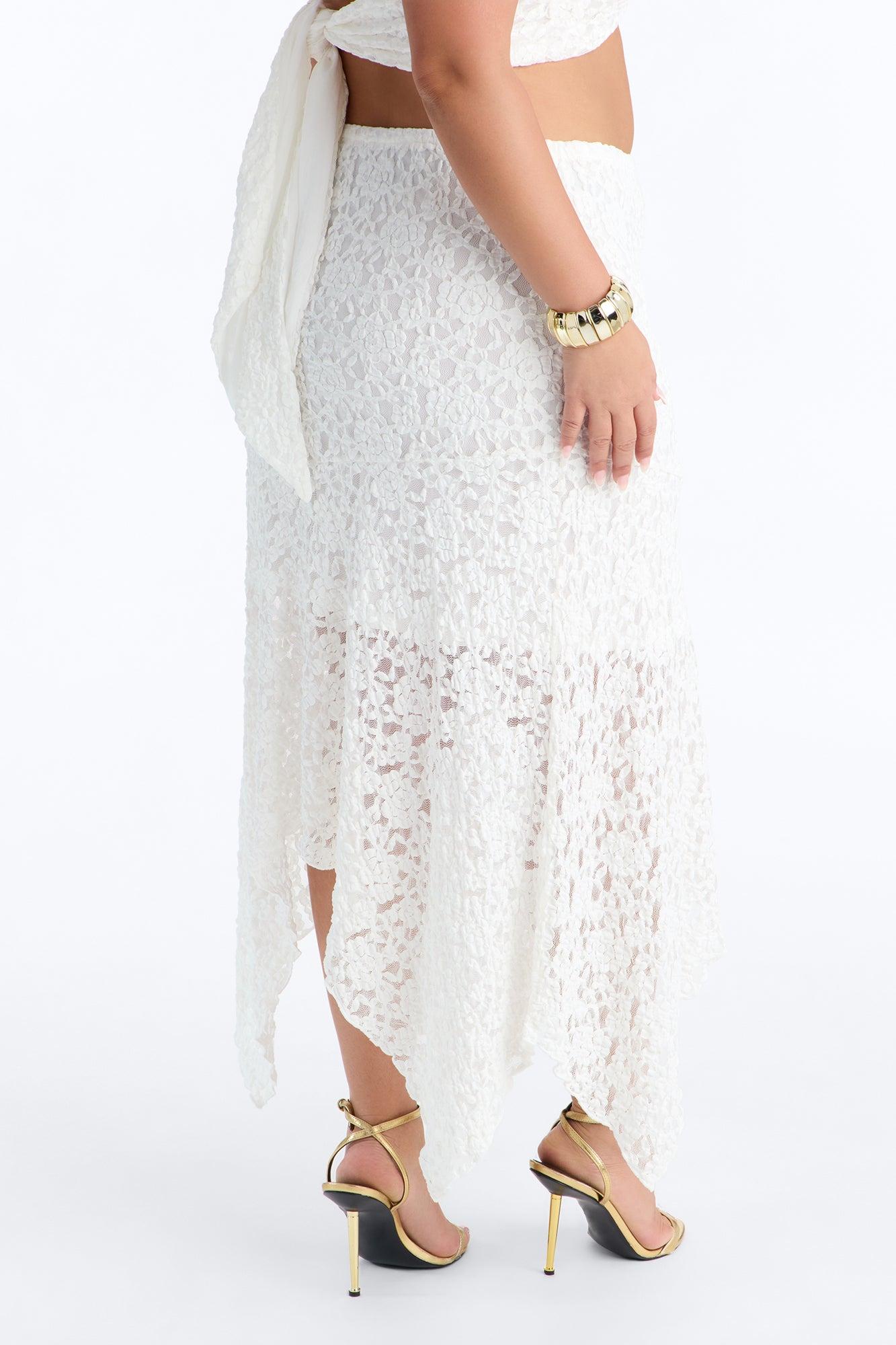 Summer Romance Asymmetrical Lace Maxi Skirt - Ivory Female Product Image
