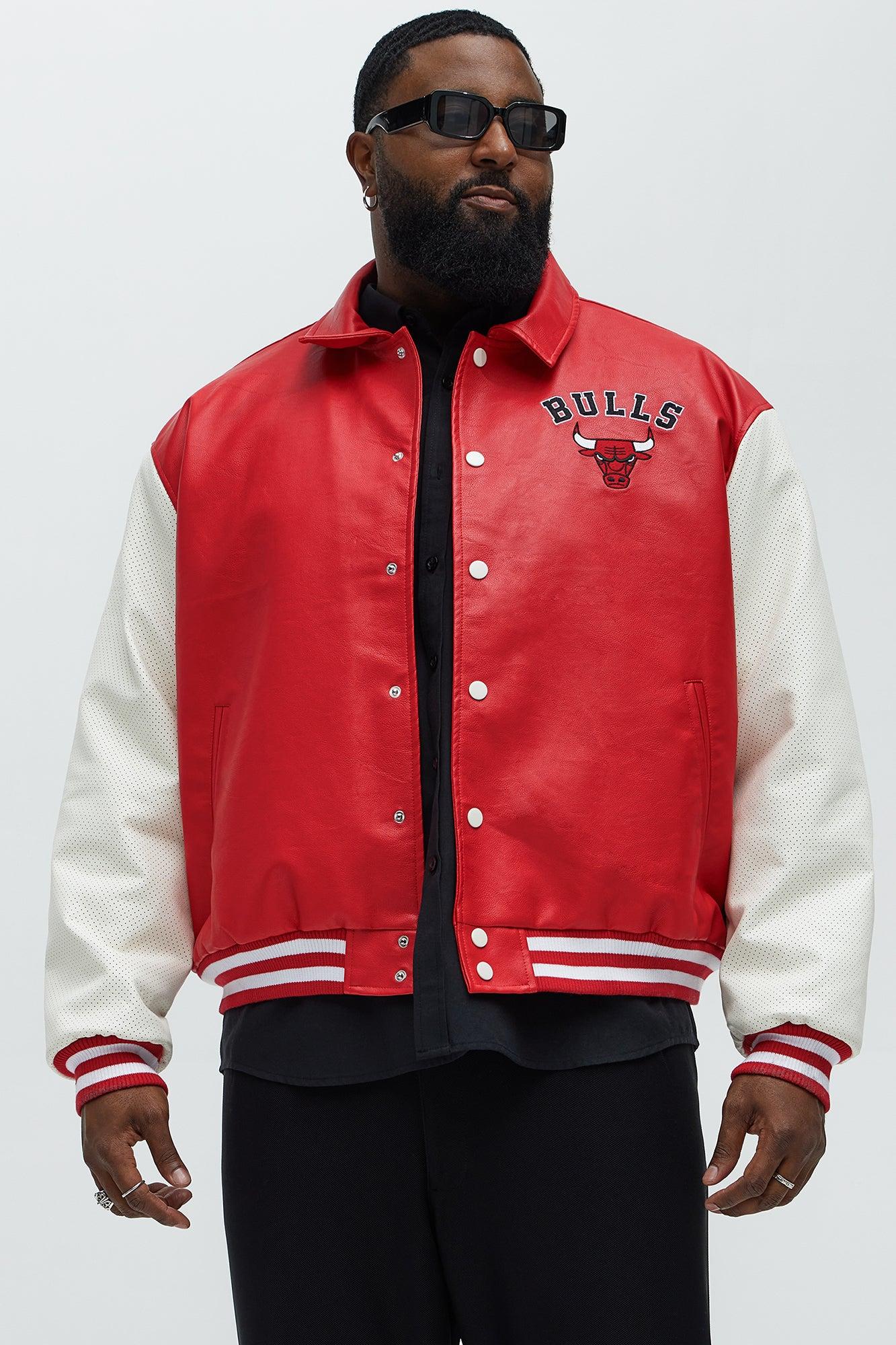 Bull Top Dawg Faux Leather Collared Varsity Jacket - Red Male Product Image