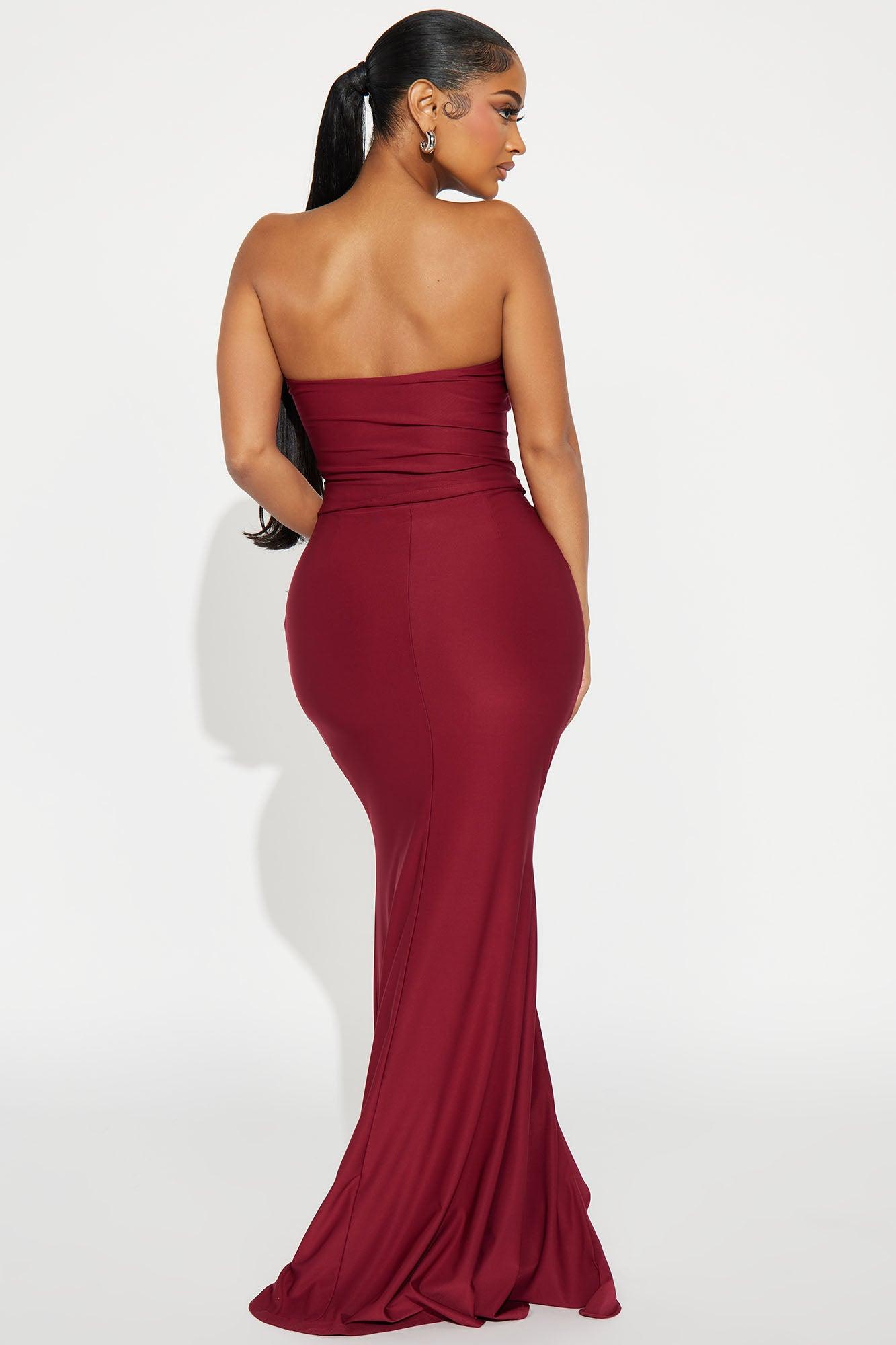 Tianna Strapless Maxi Dress - Burgundy Product Image
