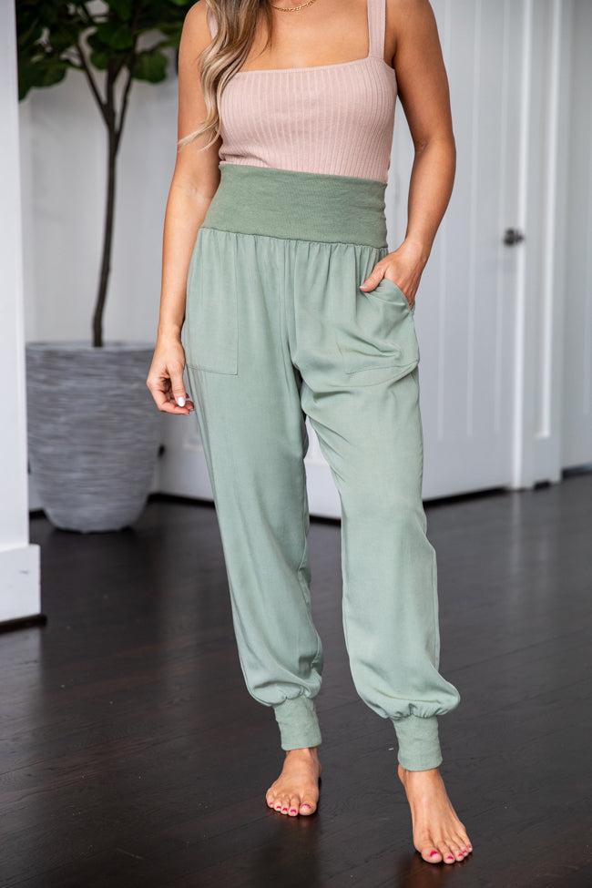 Chatting It Over Olive Woven Joggers FINAL SALE Product Image