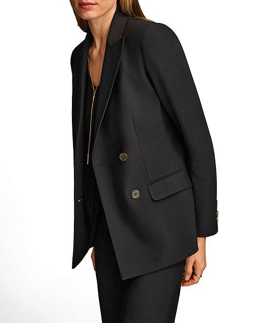 Donna Karan Ponte Double Breasted Flap Pocket Notch Lapel Blazer Product Image