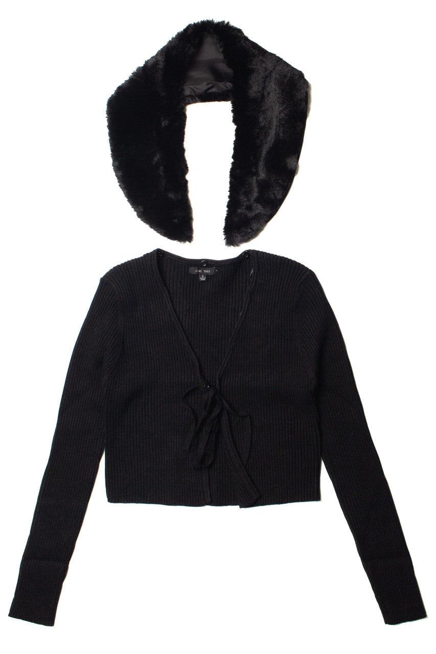 Faux Fur Collar Tie Front Cardigan Product Image