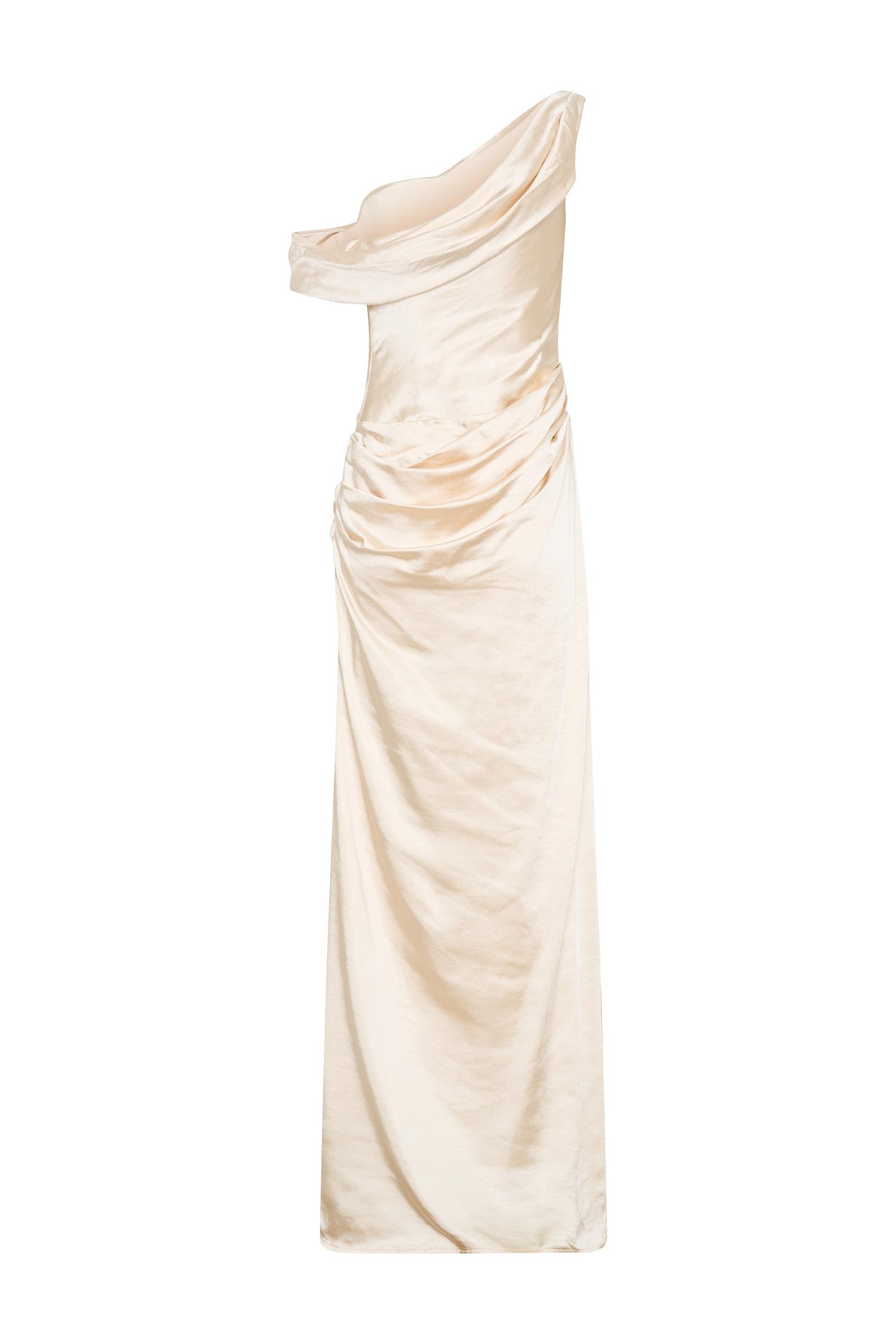 Dalia Off Shoulder Satin Maxi Dress - Blush Gold Product Image