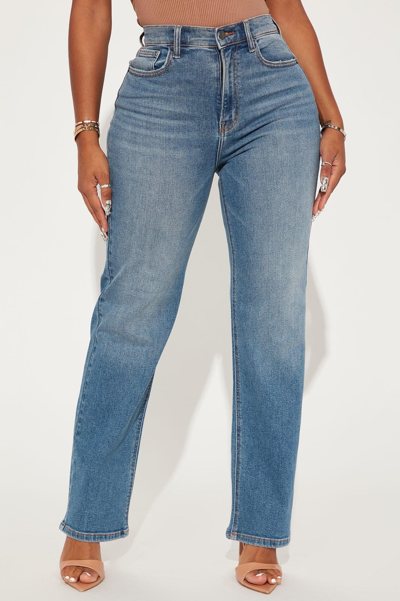 Uptown Stretch High Rise Straight Leg Jeans - Medium Blue Wash Product Image