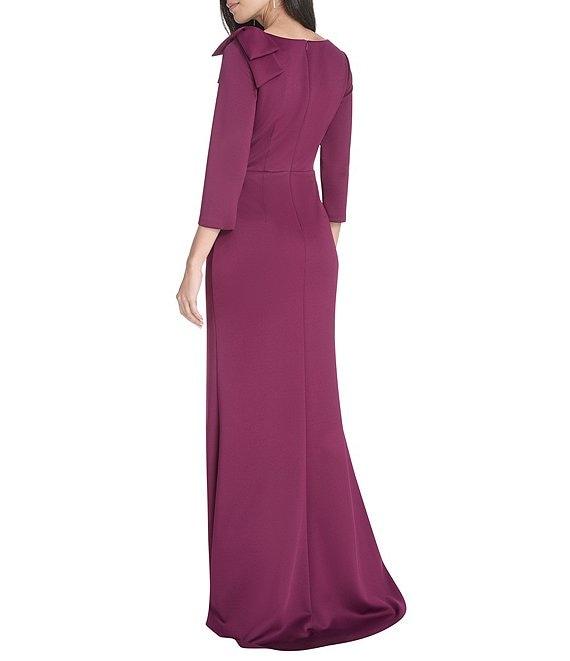 Jessica Howard 3/4 Sleeve Asymmetrical Neck Bow Shoulder Side Tuck Gown Product Image