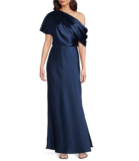 Alex Marie Nancy Stretch Satin One Shoulder Short Sleeve Gown Product Image