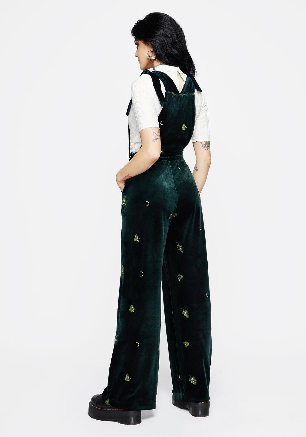 Swamplife Frog Embroidered Velour Wide Leg Dungarees Product Image