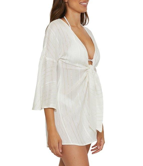 Becca By Rebecca Virtue Radiance Tie Front Bell Sleeves Swim Cover-Up Tunic Product Image