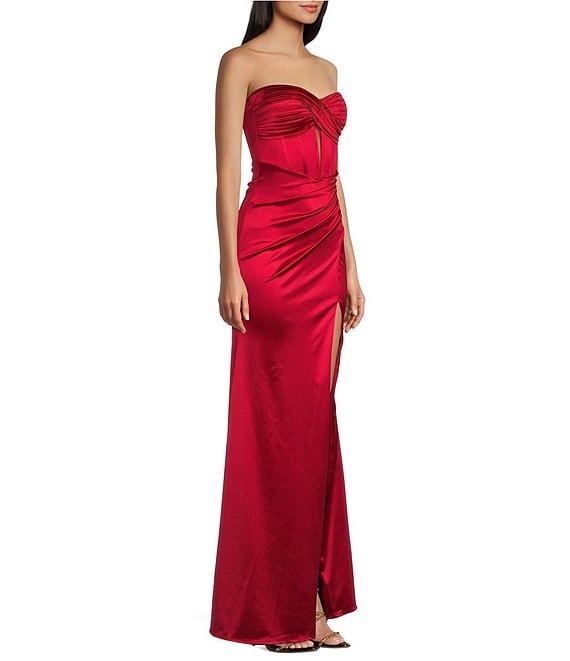 Honey and Rosie Sateen Sweetheart Neck Strapless Corset Long Dress Product Image