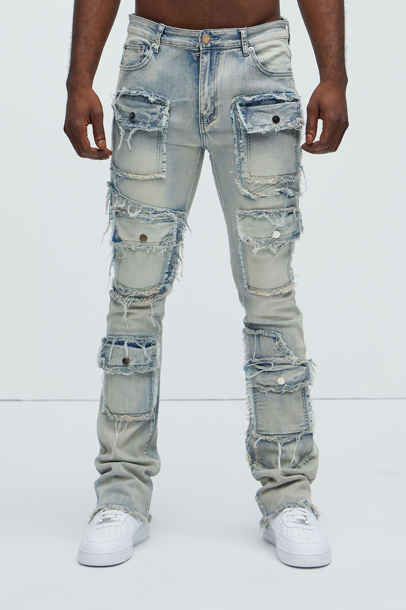 Let's Go Fray Cargo Skinny Flare Jeans - Light Wash Product Image