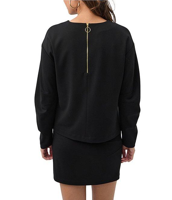 Trina Turk Savoy Cozy Ponte Crew Neck Long Barrel Sleeve Top Product Image