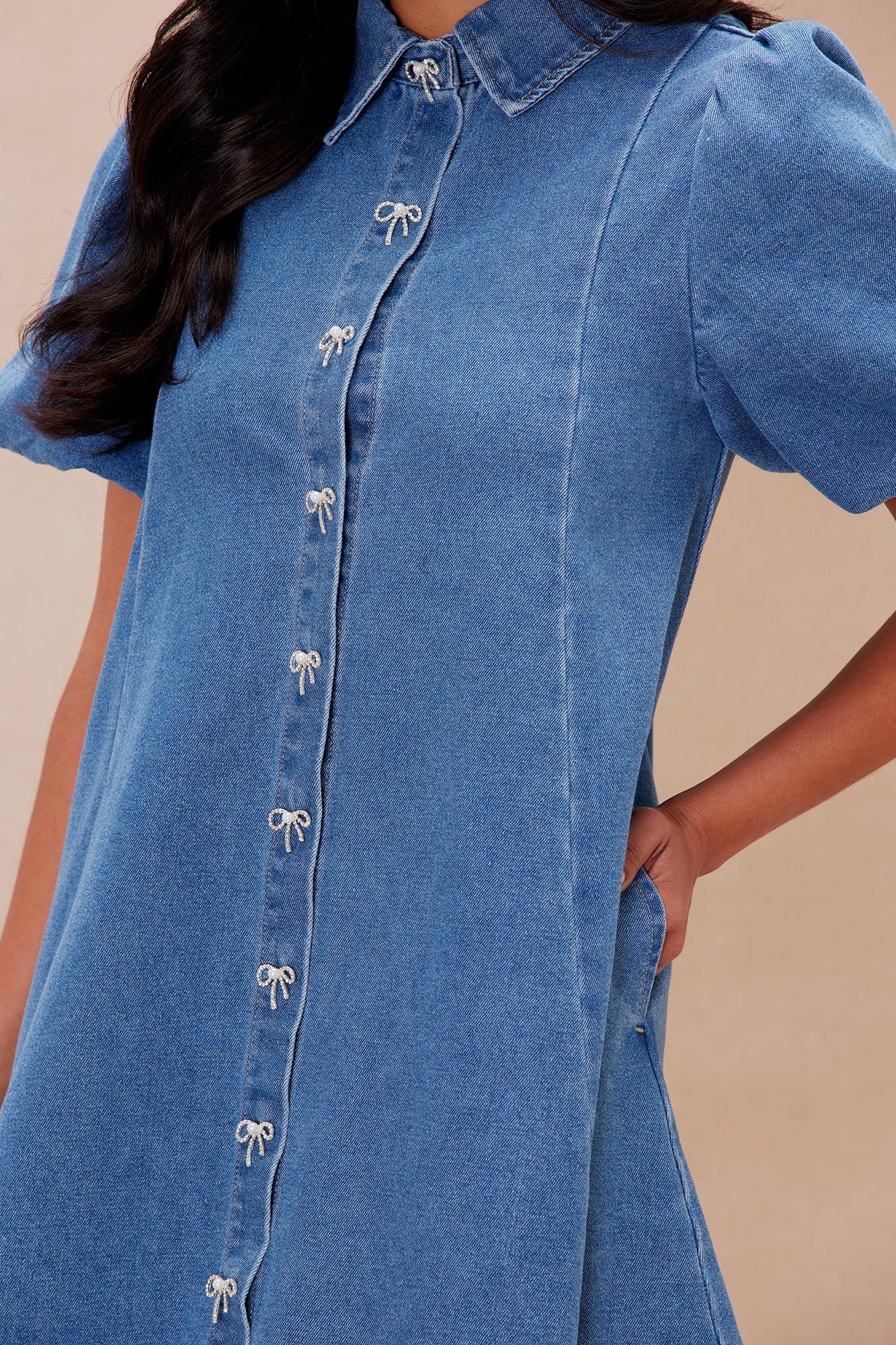 Maribella Denim Mini Dress - Medium Wash Product Image