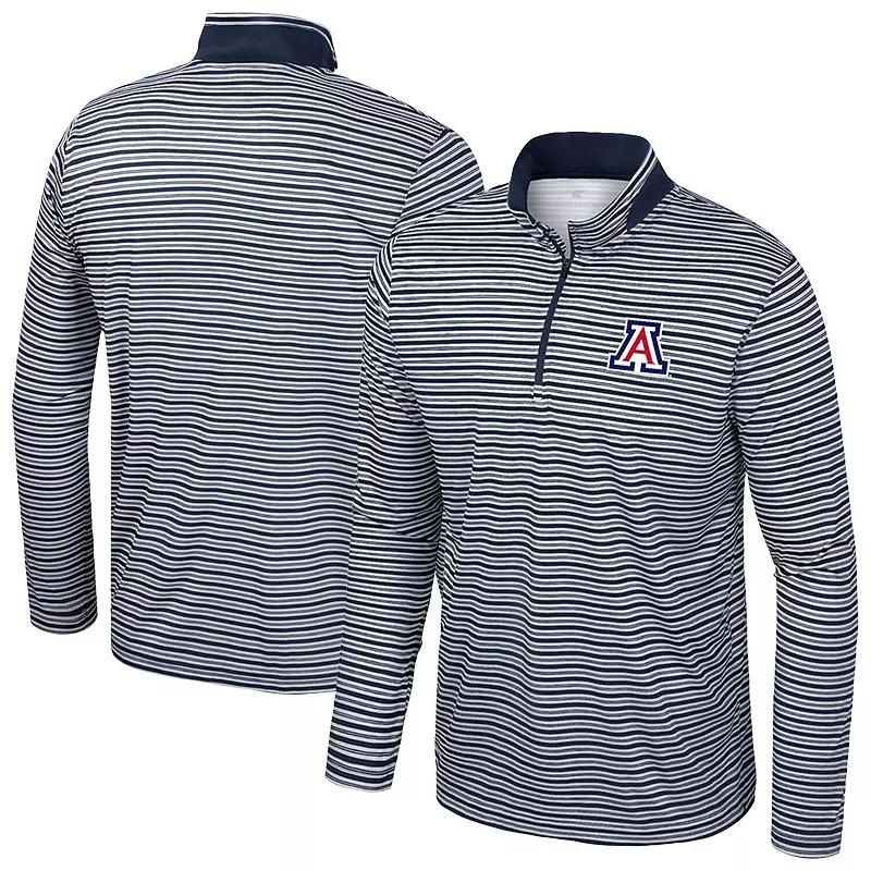 Men's Colosseum Navy West Virginia Mountaineers Striped Quarter-Zip Top,  Product Image