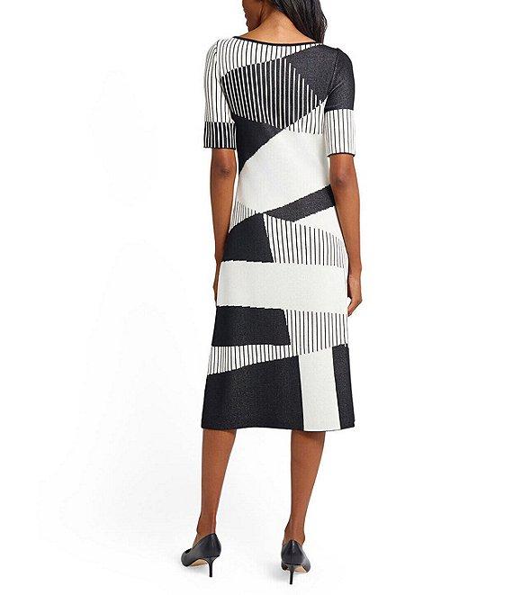 Ming Wang Soft Knit Jacquard Pattern Scoop Neck Short Sleeve Midi Dress Product Image