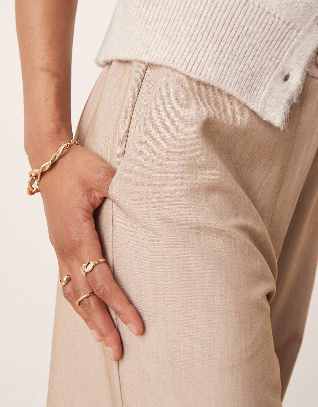 ASOS DESIGN Tall tailored relaxed straight leg pants in stone | ASOS Product Image