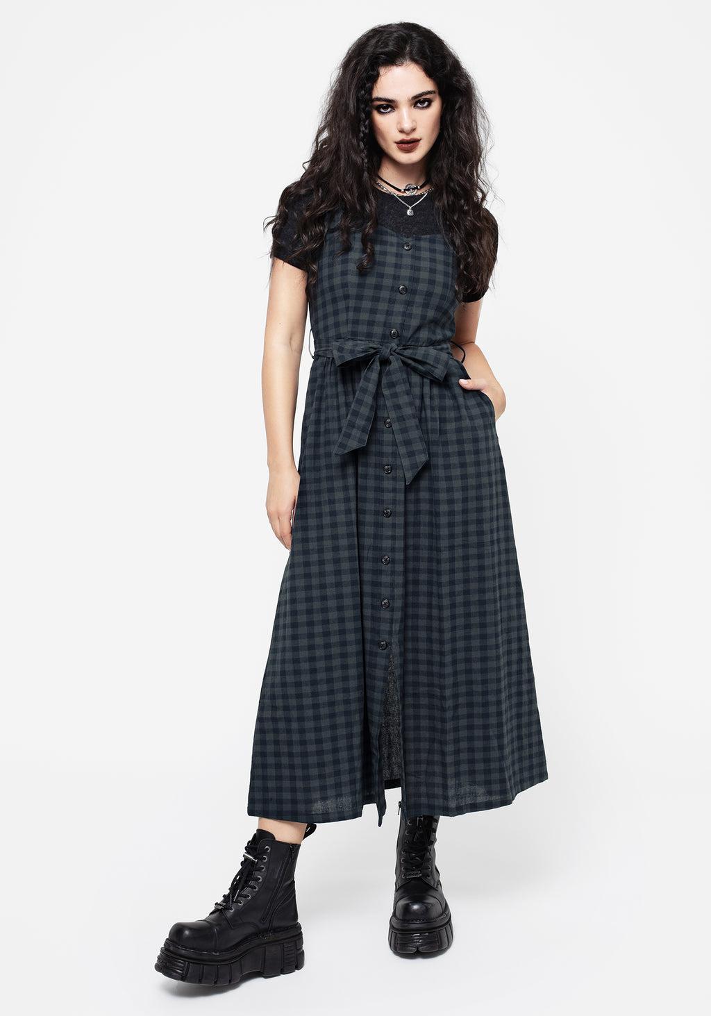 Jeannie Check Cotton Belted Apron Maxi Dress Product Image