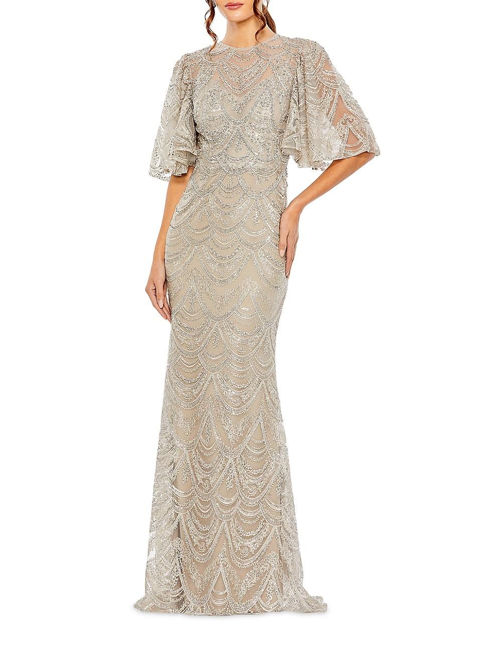 Womens Embroidered Lace Gown Product Image