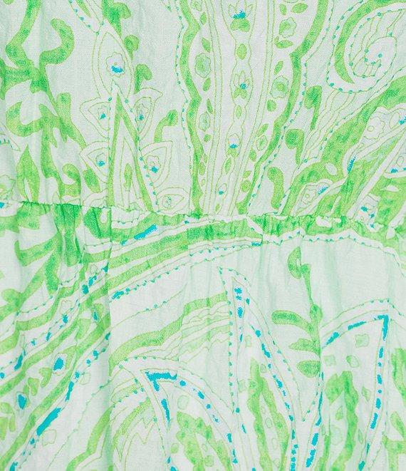 Calessa Plus Size Paisley Print V-Neck Elbow Sleeve Tiered Dress Product Image