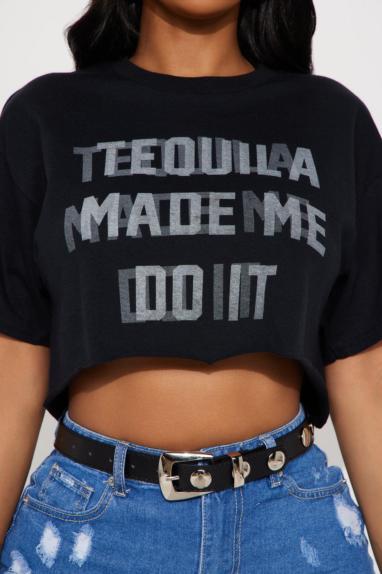 Tequila Made Me Do It Crop Tee - Black Product Image
