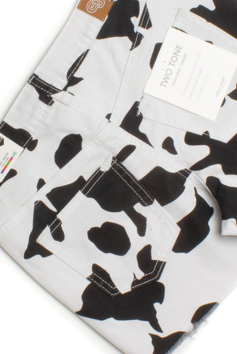 Cow Print Denim Shorts Product Image