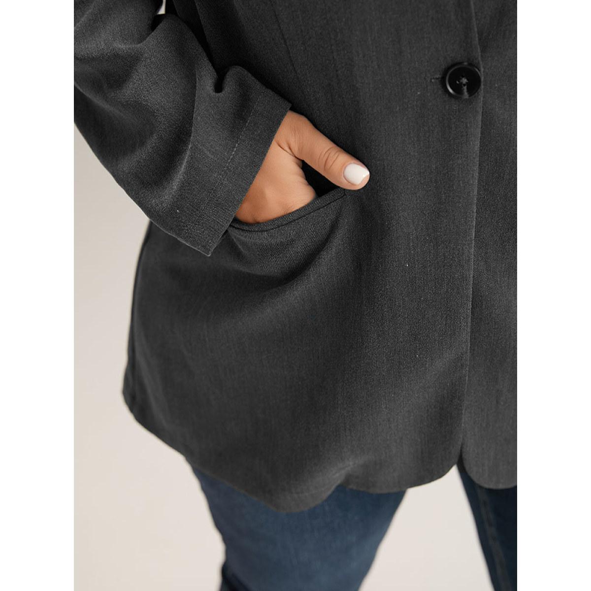 Plus Size Stand Collar Button Up Pocket Blazer Gray Women Office Plain Plain Sleeve Long Sleeve Stand-up collar 30/6X Pocket Office Blazers BloomChic Product Image