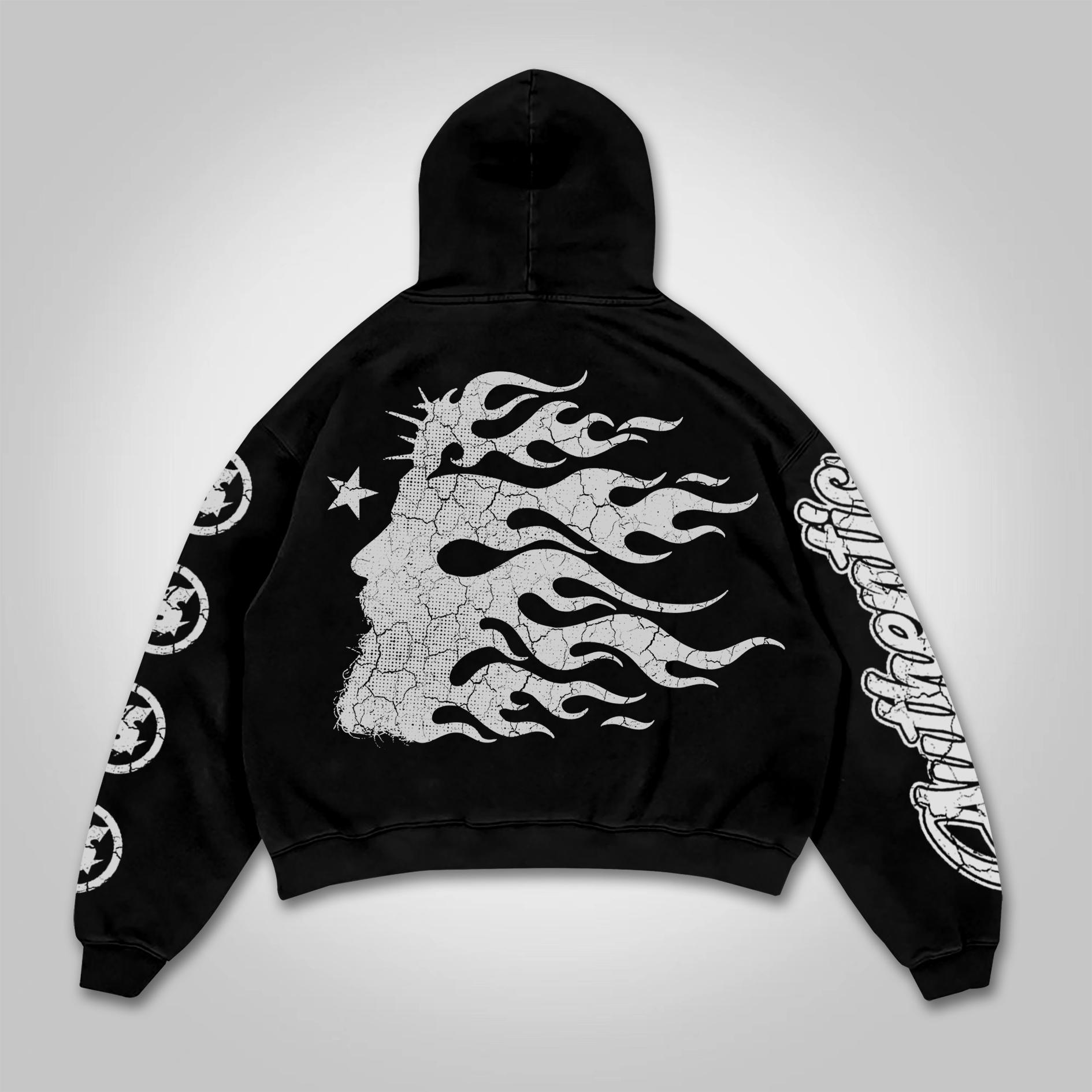 Sopula Portrait Phantom Abstract Graphic Acid Washed Oversized Hoodie Product Image