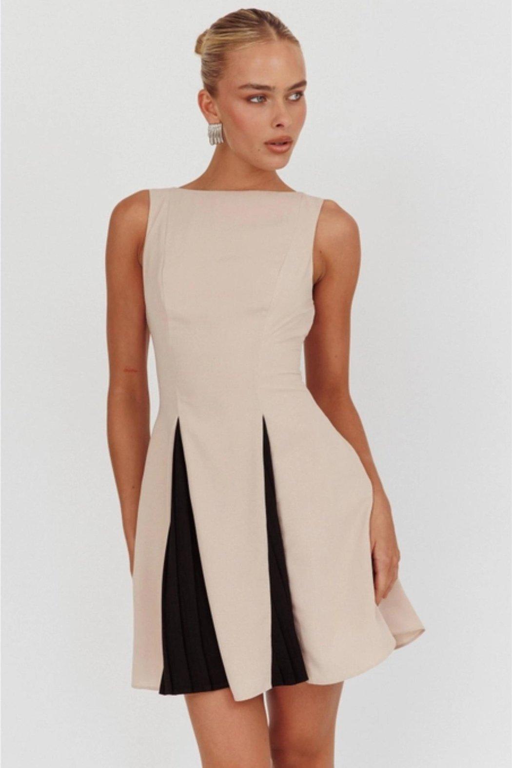 Beige Contrast Mini Dress Product Image