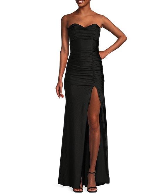 Honey and Rosie Pintucked Bodice Front Slit Gown Product Image