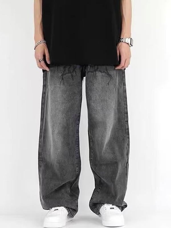 Men's Washed Crackle Print Loose Jeans Product Image