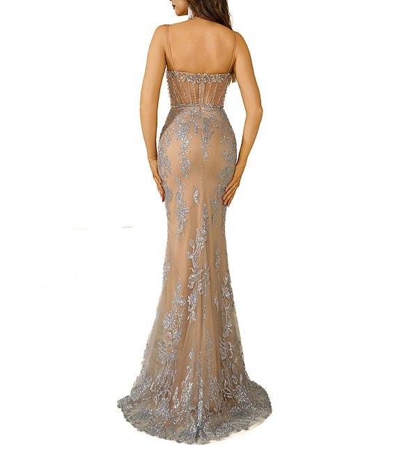 Terani Couture Sweetheart Neck Corsette Beaded Tulle Column Gown Product Image