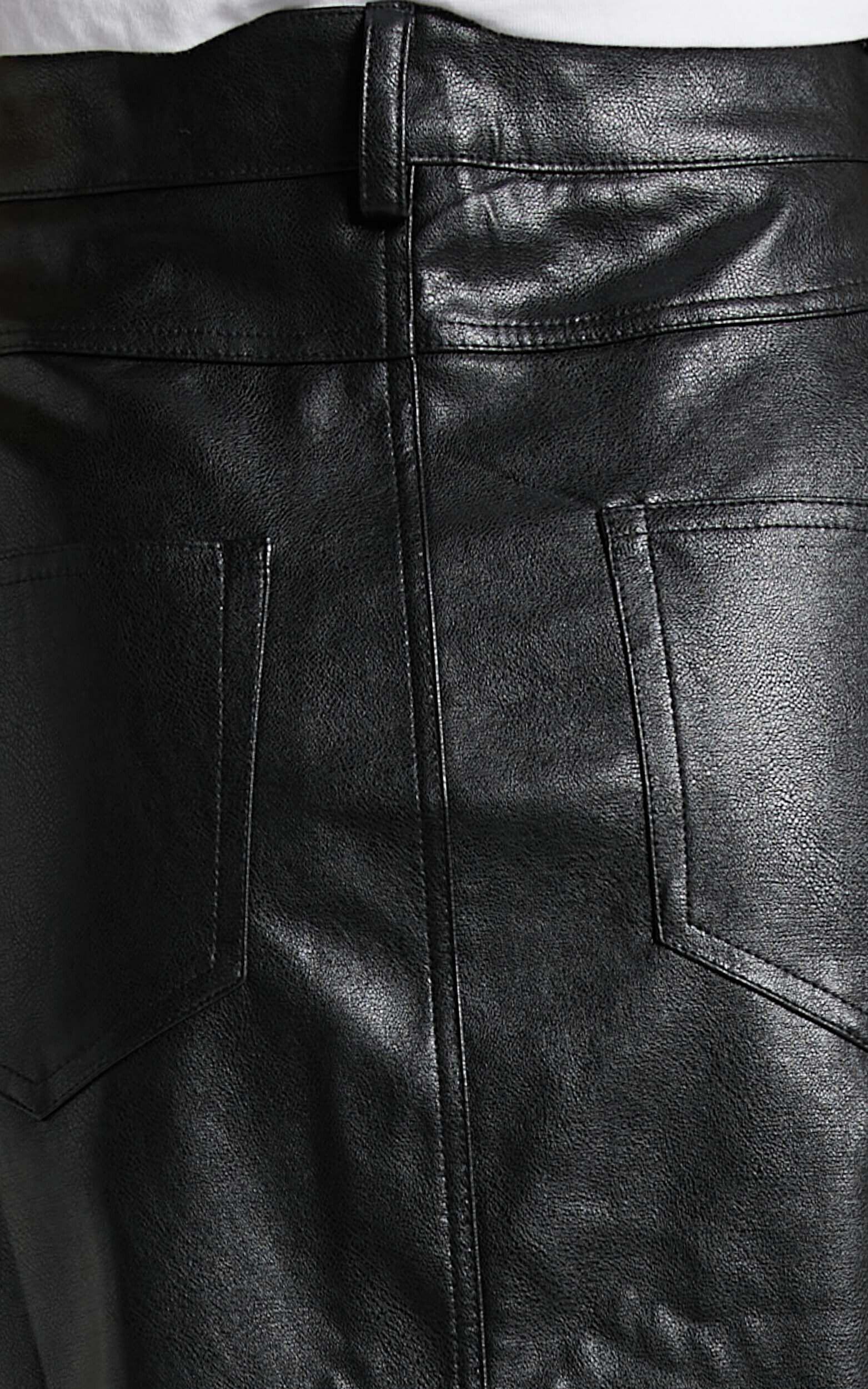 Jules Midi Skirt - Faux Leather High Waisted Front Split Midi Skirt in Black Product Image