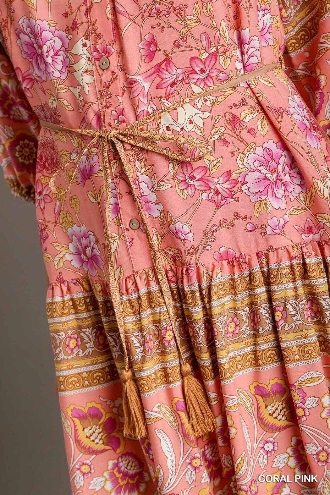 Border Print 3/4 Sleeve Dress Product Image