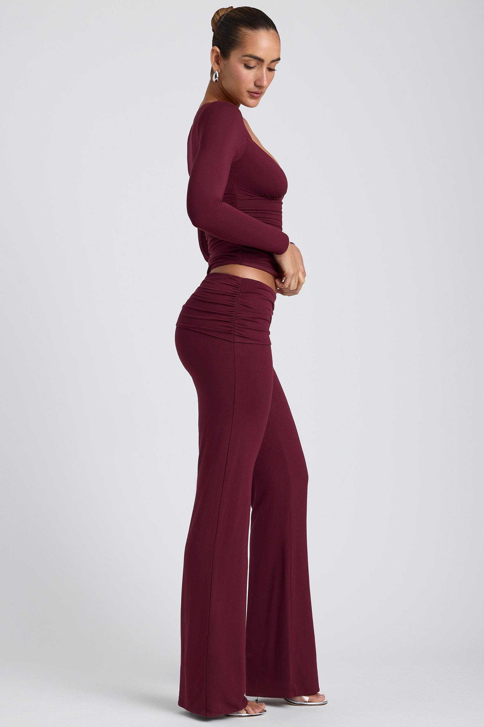 Modal Mid-Rise Straight-Leg Trousers in Plum Product Image