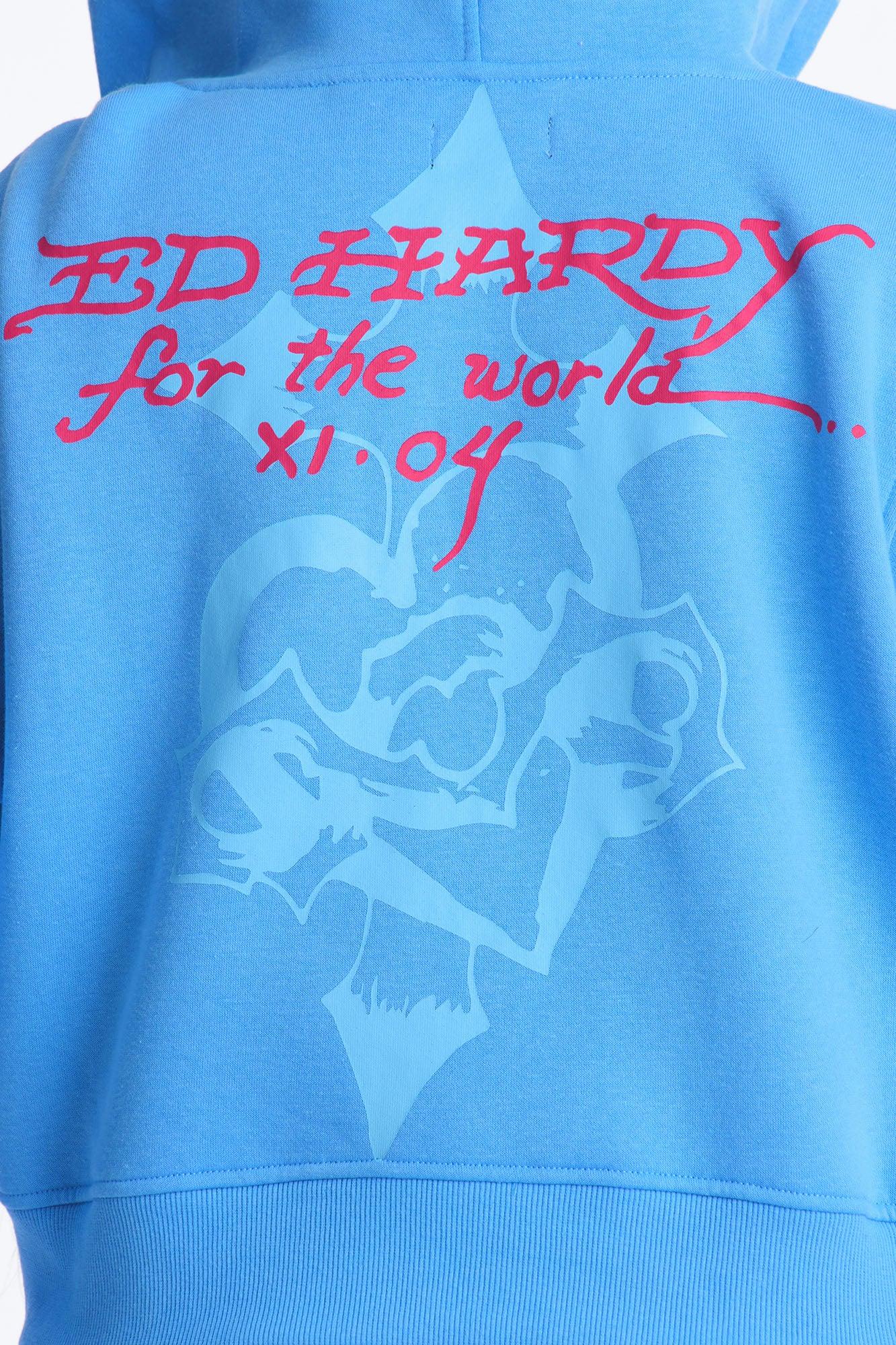 Ed Hardy Pink Flame Skull Fleece Short Set - Blue Female Product Image