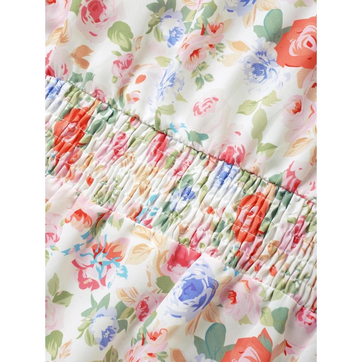 Plus Size Multicolor Heart Neckline Floral Frill Trim Blouse Women Elegant Short sleeve Heart neckline Everyday Blouses BloomChic 14-16/1X Product Image