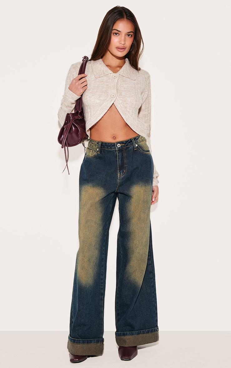 Oatmeal Marl Soft Rib Knit Crop Collar Detail Top Product Image