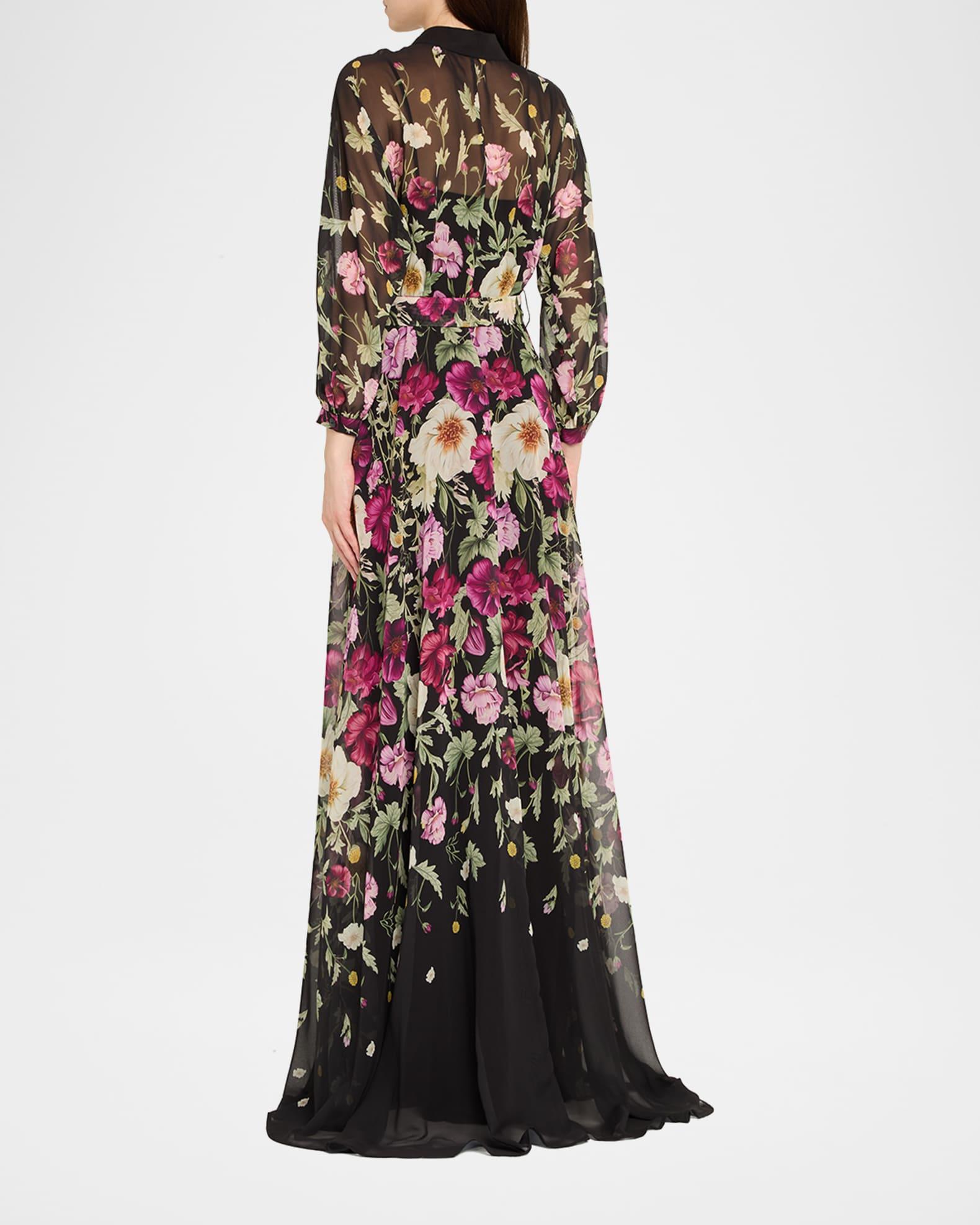 Floral-Print Chiffon Shirt Gown Product Image