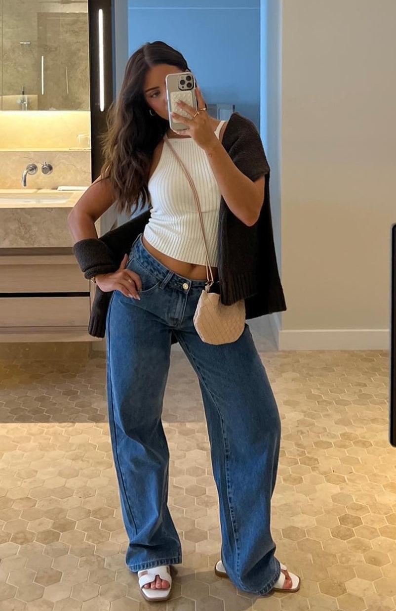 Bring The Style Low Rise Wide Leg Jeans Admiral Blue Product Image