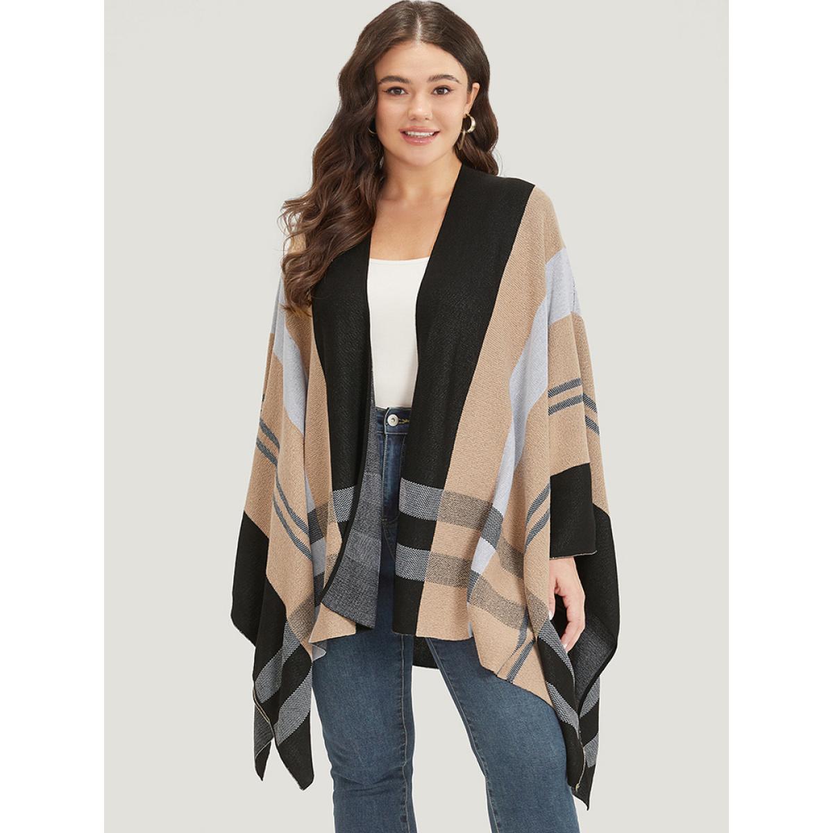 Plus Size Multi-wear Plaid Shawl Cardigan Tan Women Casual Oversized Sleeveless Dailywear Cardigans BloomChic 12/L Product Image
