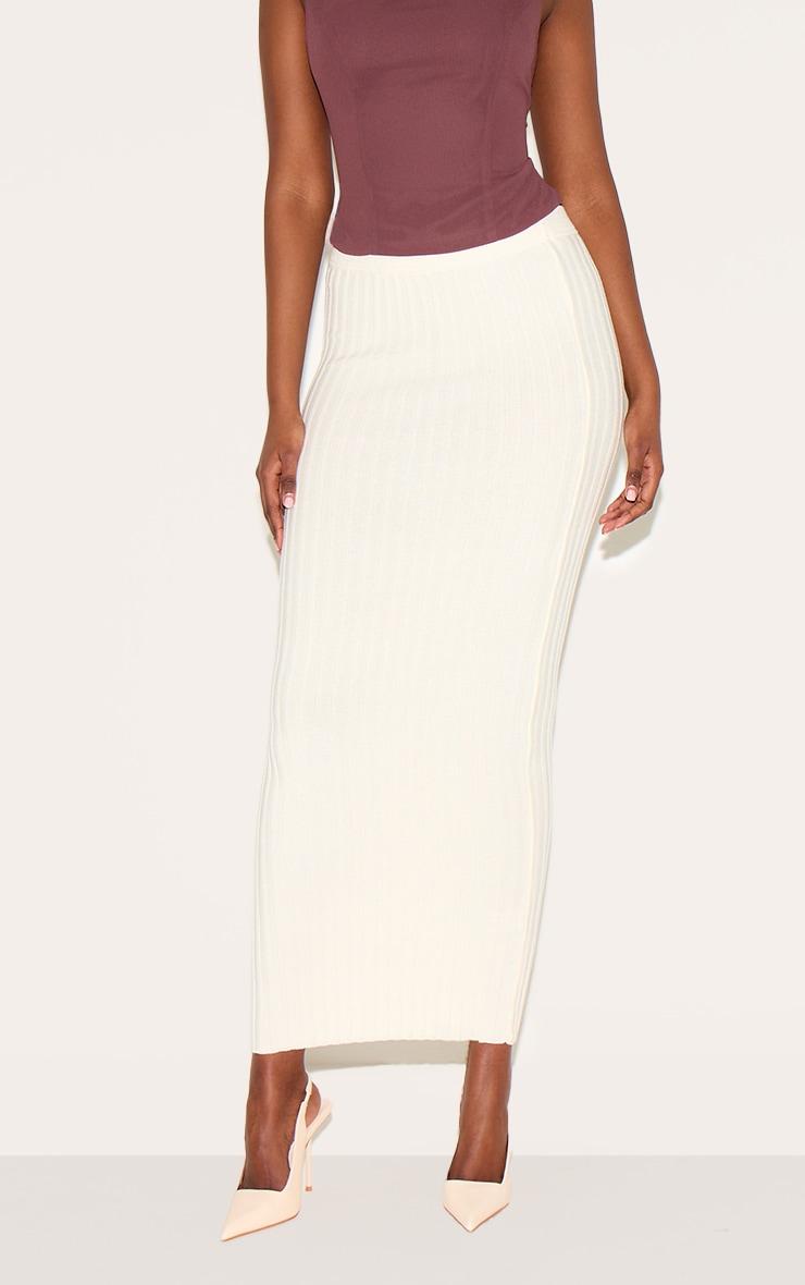 Cream Rib Knit Maxi Skirt Product Image