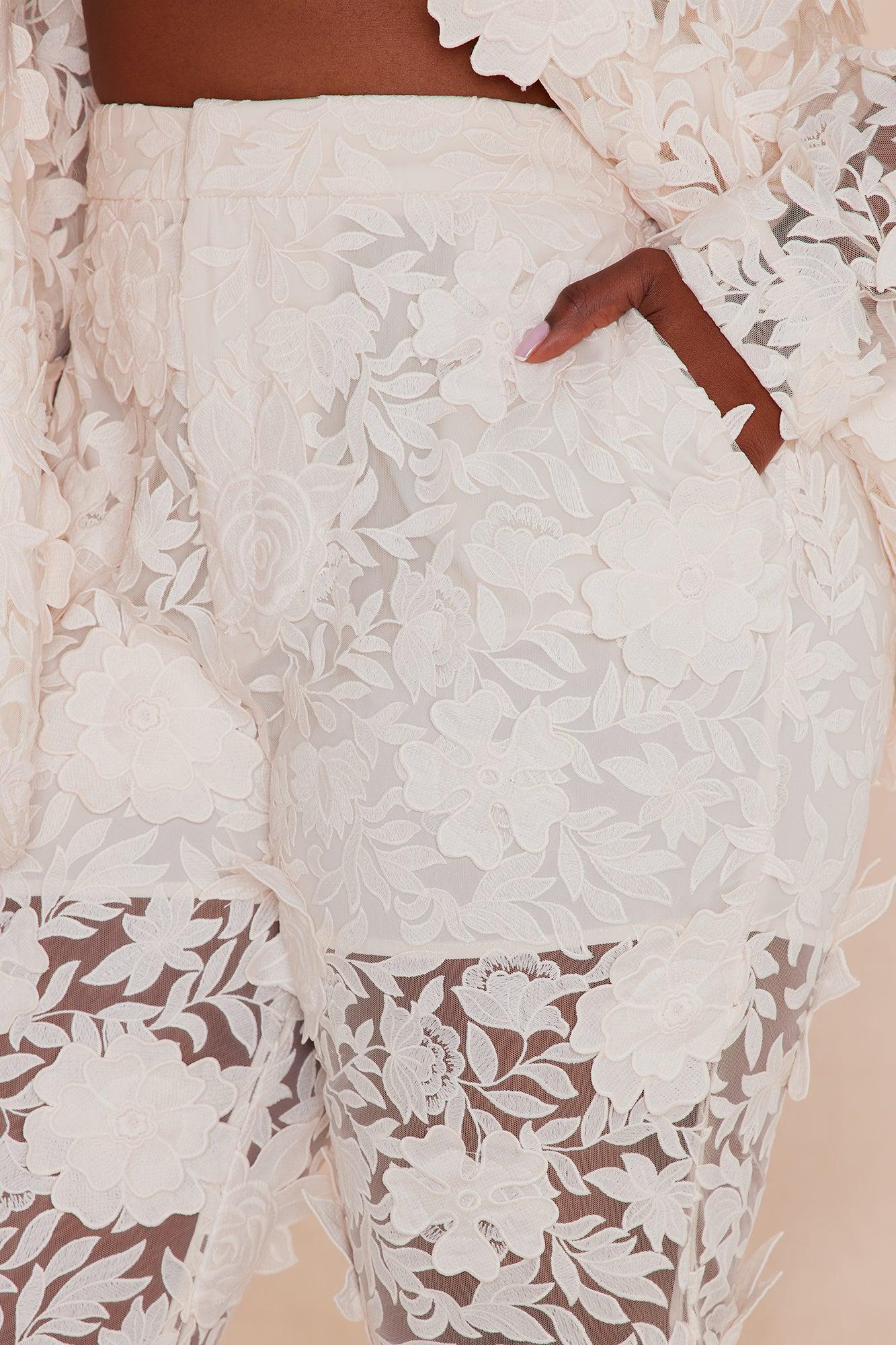 Catalina Embroidered Pant - Cream Female Product Image