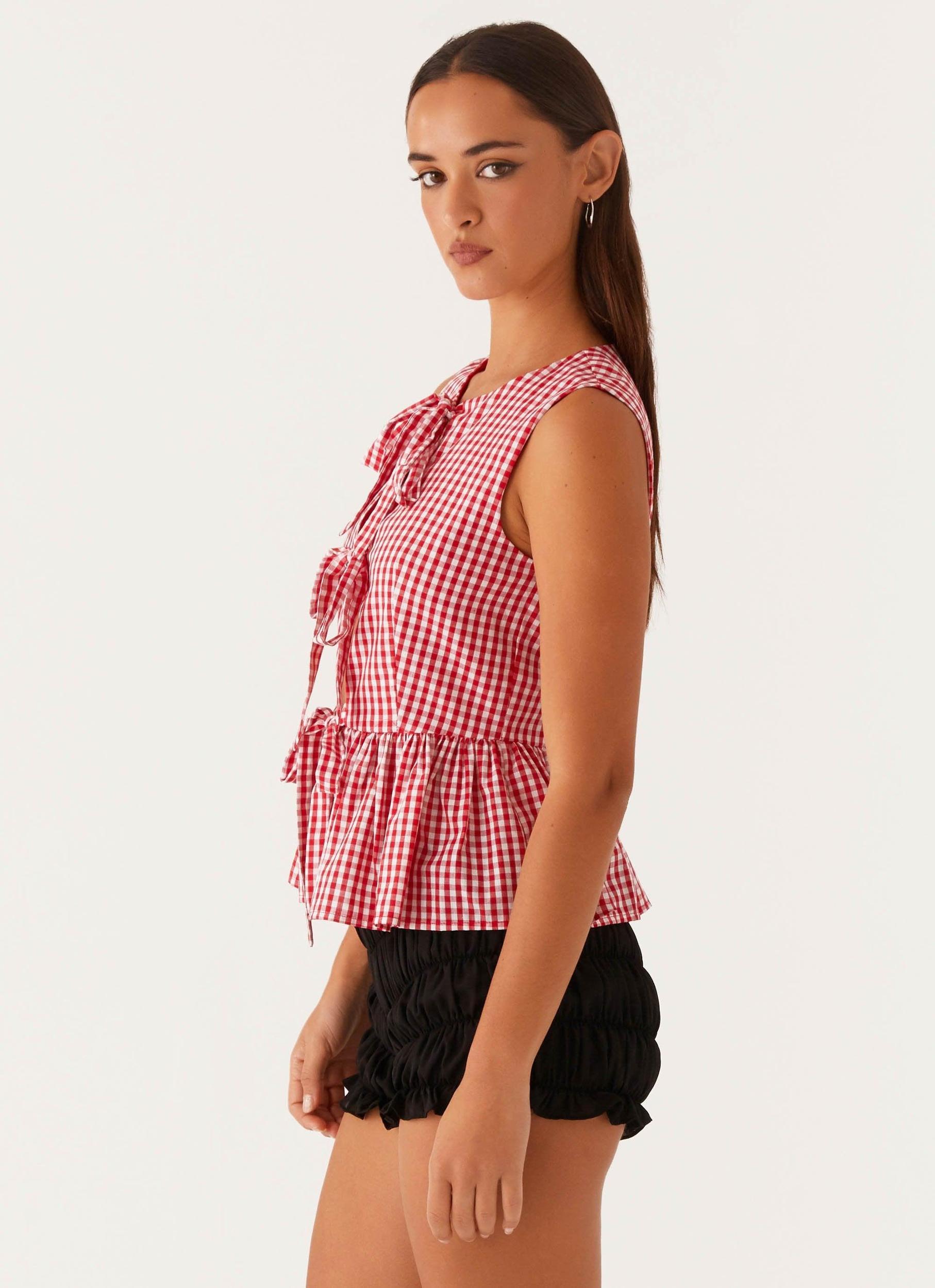 Cyrene Tie Top - Red Gingham Product Image